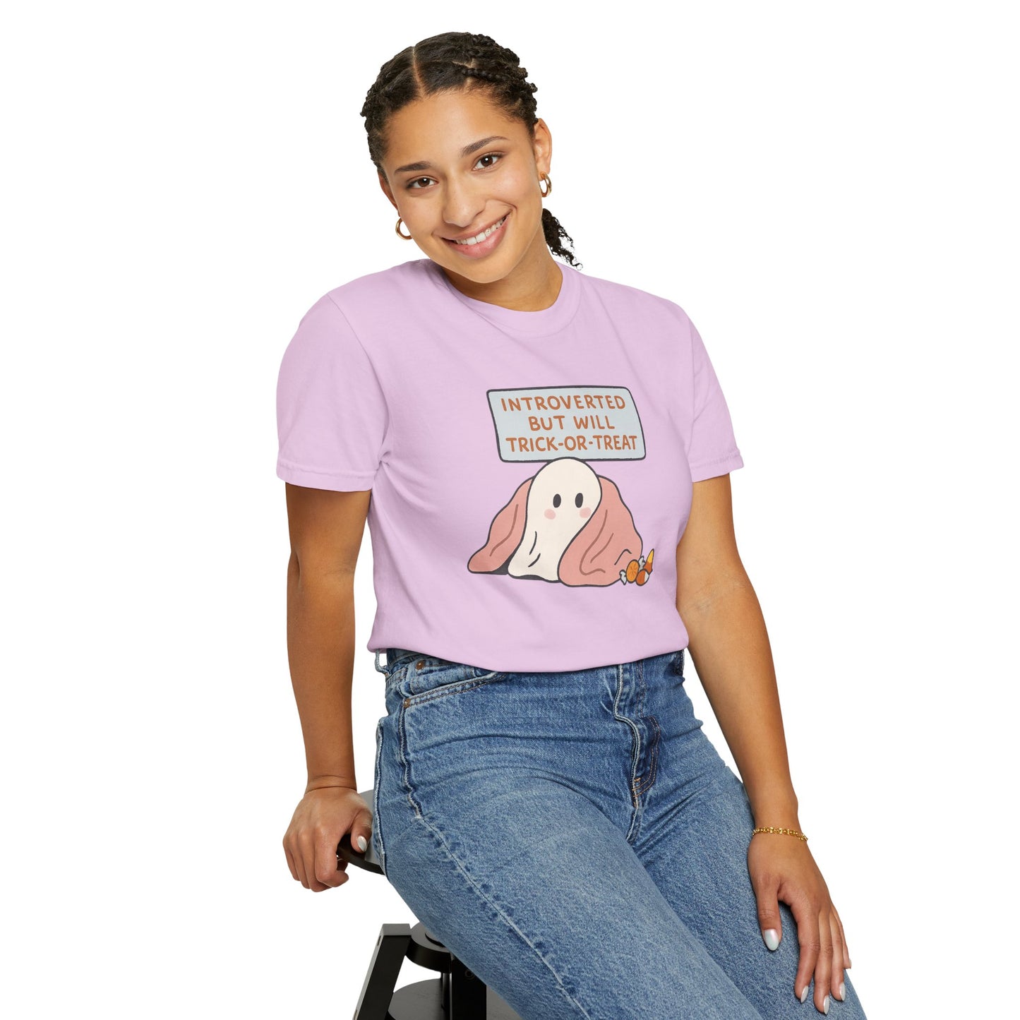 "Introverted But Will Trick or Treat" Unisex Halloween Tee, Funny Trick-or-Treat Shirt, Spooky Season Apparel, Gift for Introverts