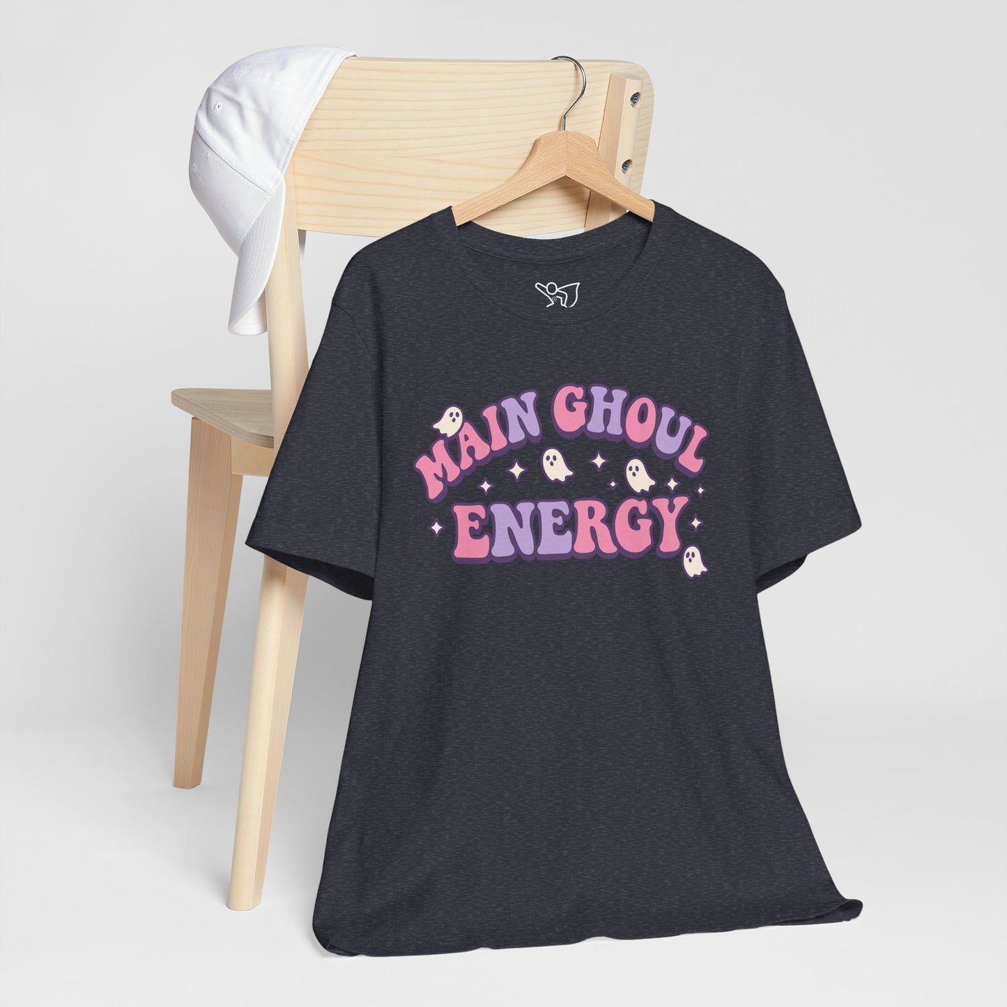 "Main Ghoul Energy" Unisex Short Sleeve T-Shirt, Halloween Party Shirt, Cute Graphic Tee, Gift for Ghost Lovers, Trendy Casual Wear