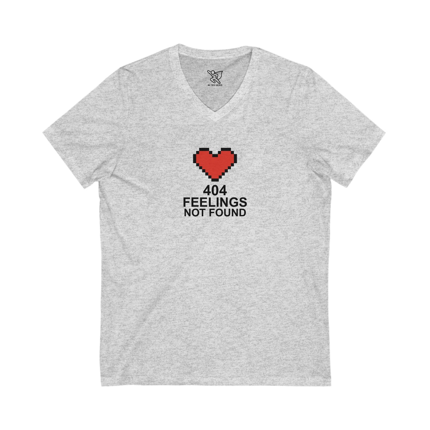 "404 Feelings Not Found" Unisex Jersey V-Neck Shirt for Gamers, Valentine's Day, Birthday Gift, Casual Wear, Humor Clothing CW-1 black