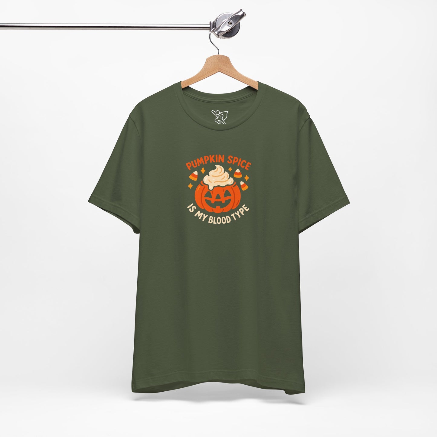 "Pumpkin Spice is My Blood Type" Short Sleeve Tee Fall Fashion, Halloween Shirt, Coffee Lover Gift, Autumn Wardrobe, Seasonal Tee