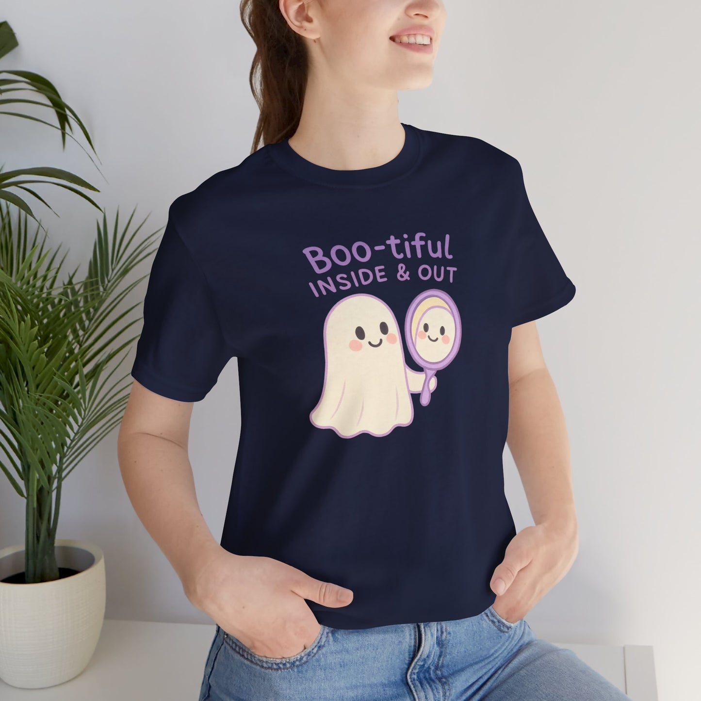 "Boo-tiful Inside Out" Ghost Tee, Cute Halloween Shirt, Unisex Short Sleeve T-Shirt, Fall Apparel, Spooky Vibes, Gift for Halloween Lovers