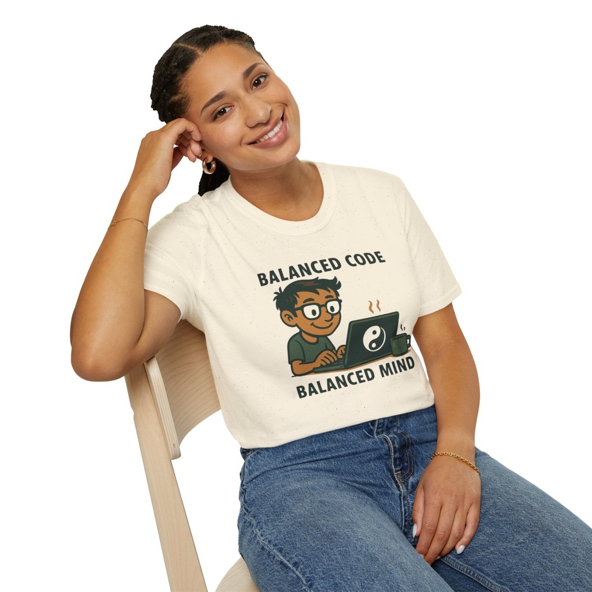 "Balanced Code, Balanced Mind" Gift for Programmers, Meditation Shirt, Balanced Mind Apparel, Unisex Coding Tee - MINDSet Collection - AI Tee Hero