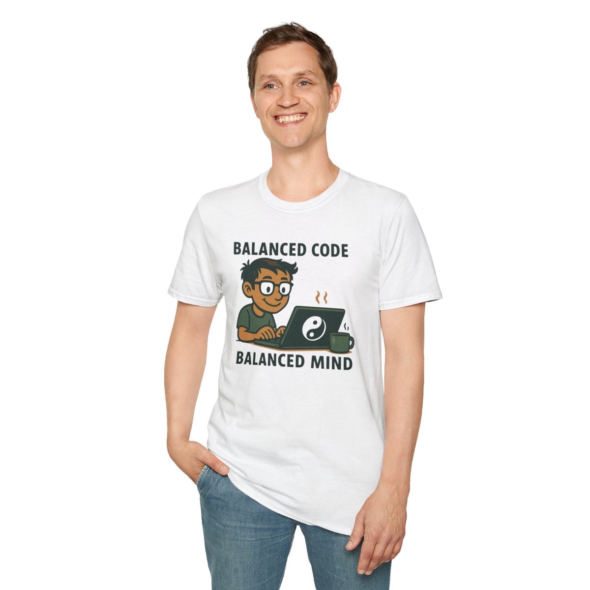"Balanced Code, Balanced Mind" Gift for Programmers, Meditation Shirt, Balanced Mind Apparel, Unisex Coding Tee - MINDSet Collection - AI Tee Hero