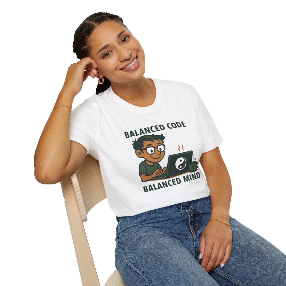 "Balanced Code, Balanced Mind" Gift for Programmers, Meditation Shirt, Balanced Mind Apparel, Unisex Coding Tee - MINDSet Collection - AI Tee Hero