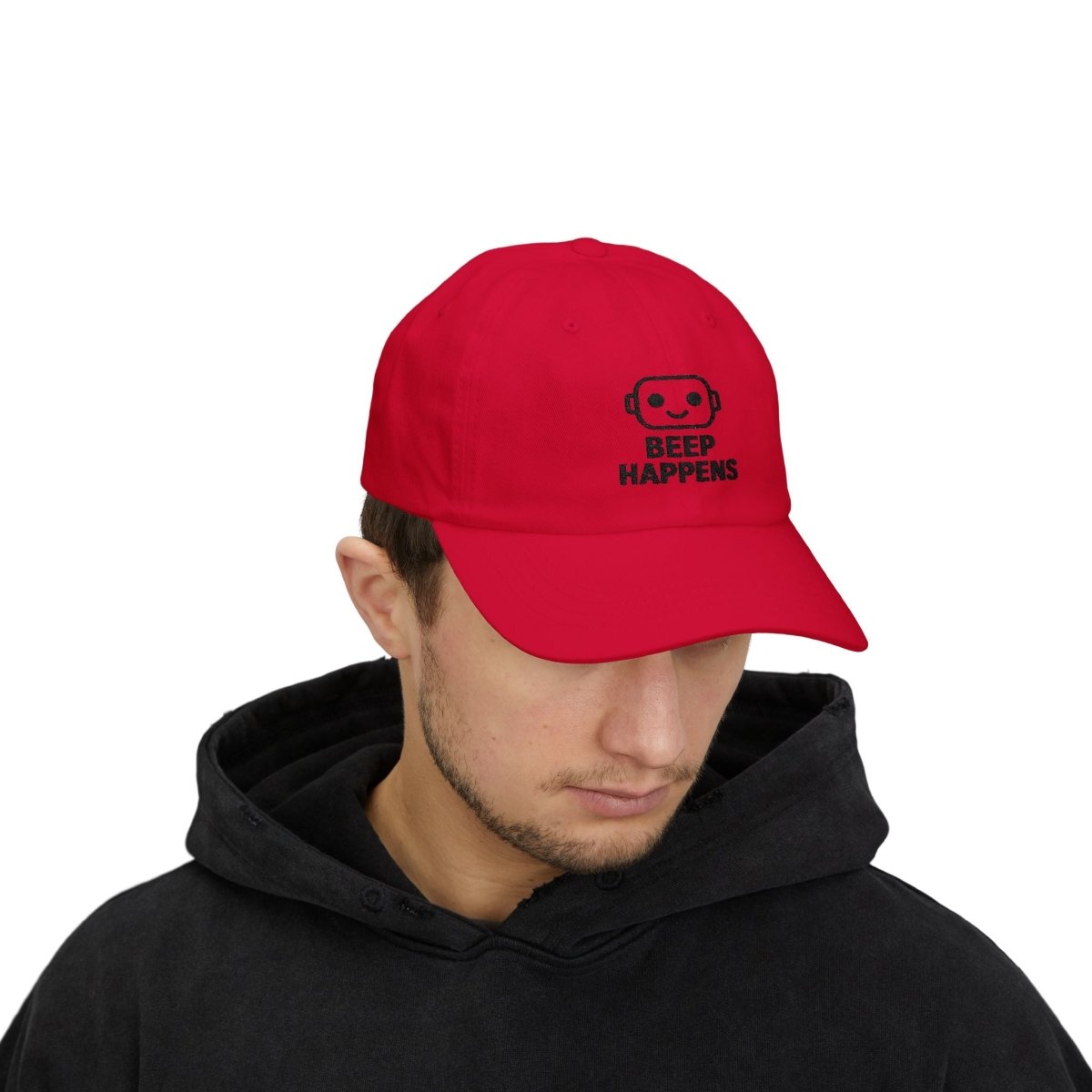 "Beep Happens" Classic Dad Cap | Funny Dad Hat, Casual Baseball Hat, Gift for Father's Day, Outdoor Cap, Trendy Dad Accessory - AI Tee Hero