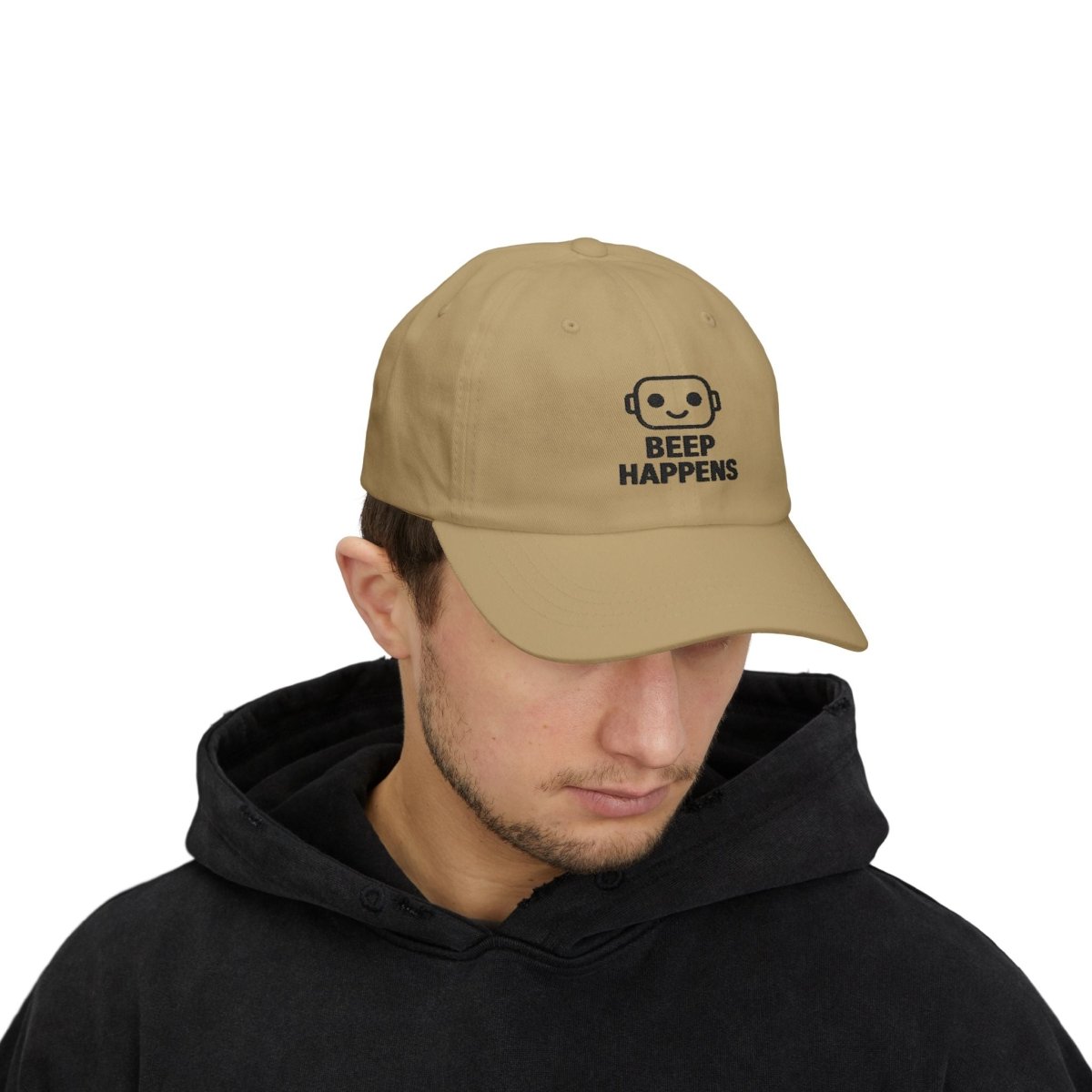 "Beep Happens" Classic Dad Cap | Funny Dad Hat, Casual Baseball Hat, Gift for Father's Day, Outdoor Cap, Trendy Dad Accessory - AI Tee Hero