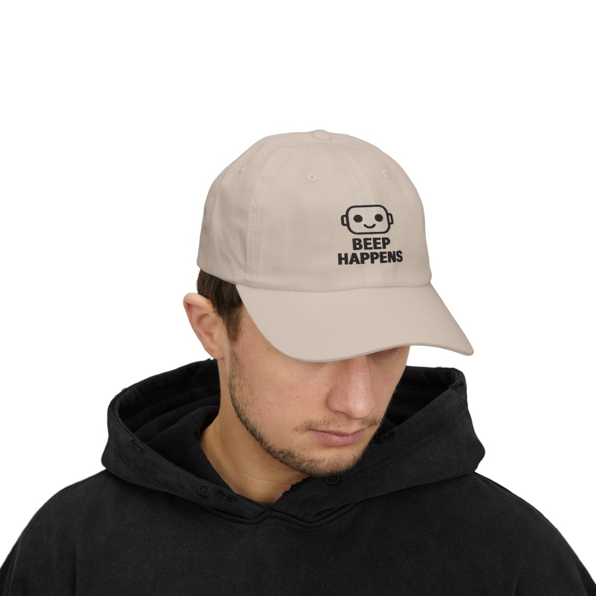 "Beep Happens" Classic Dad Cap | Funny Dad Hat, Casual Baseball Hat, Gift for Father's Day, Outdoor Cap, Trendy Dad Accessory - AI Tee Hero