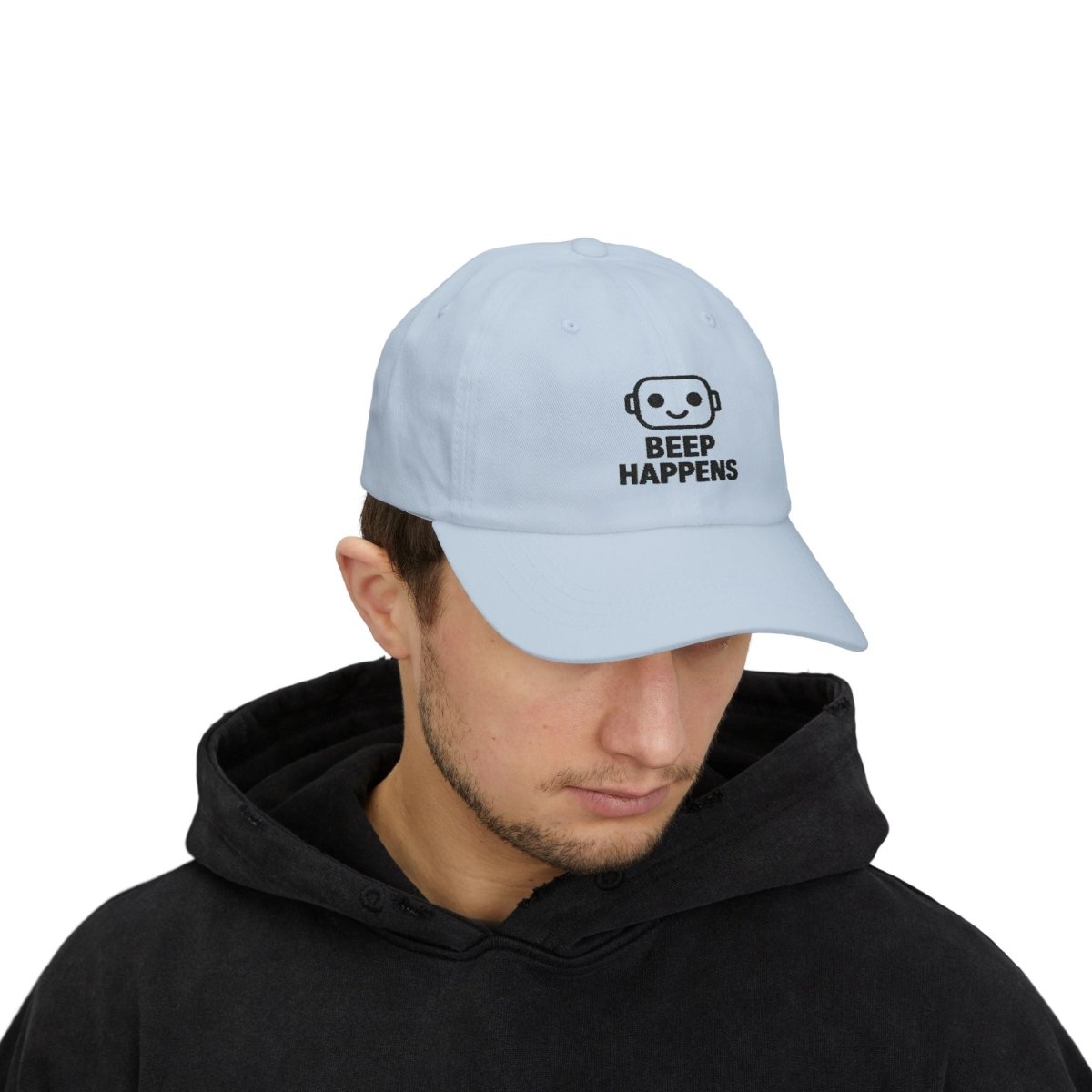 "Beep Happens" Classic Dad Cap | Funny Dad Hat, Casual Baseball Hat, Gift for Father's Day, Outdoor Cap, Trendy Dad Accessory - AI Tee Hero