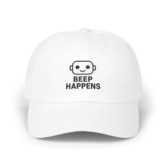 "Beep Happens" Classic Dad Cap | Funny Dad Hat, Casual Baseball Hat, Gift for Father's Day, Outdoor Cap, Trendy Dad Accessory - AI Tee Hero