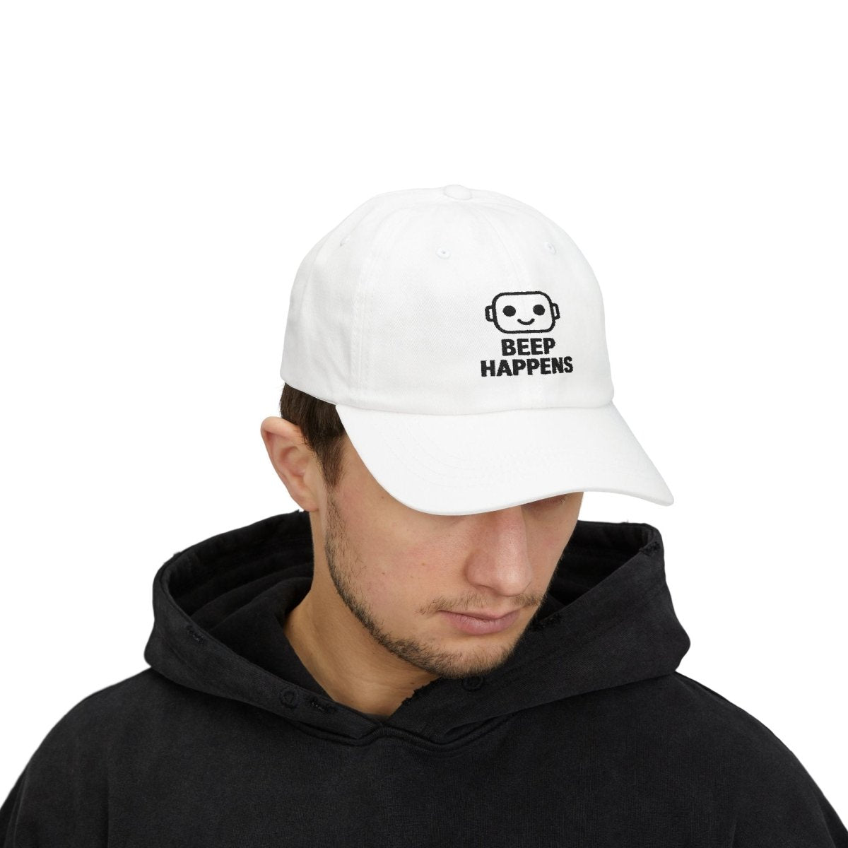 "Beep Happens" Classic Dad Cap | Funny Dad Hat, Casual Baseball Hat, Gift for Father's Day, Outdoor Cap, Trendy Dad Accessory - AI Tee Hero