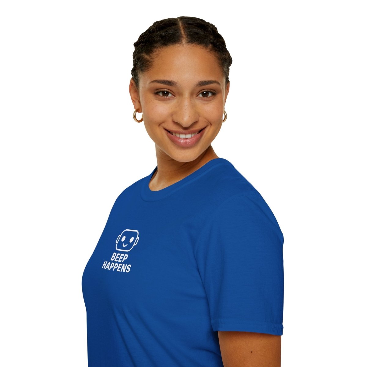 "Beep Happens" CW1 - White Unisex Softstyle T-Shirt, Comfy Casual Tee, Everyday Wear, Gift for Him/Her, Birthday Shirt, Relaxed Fit Top - AI Tee Hero