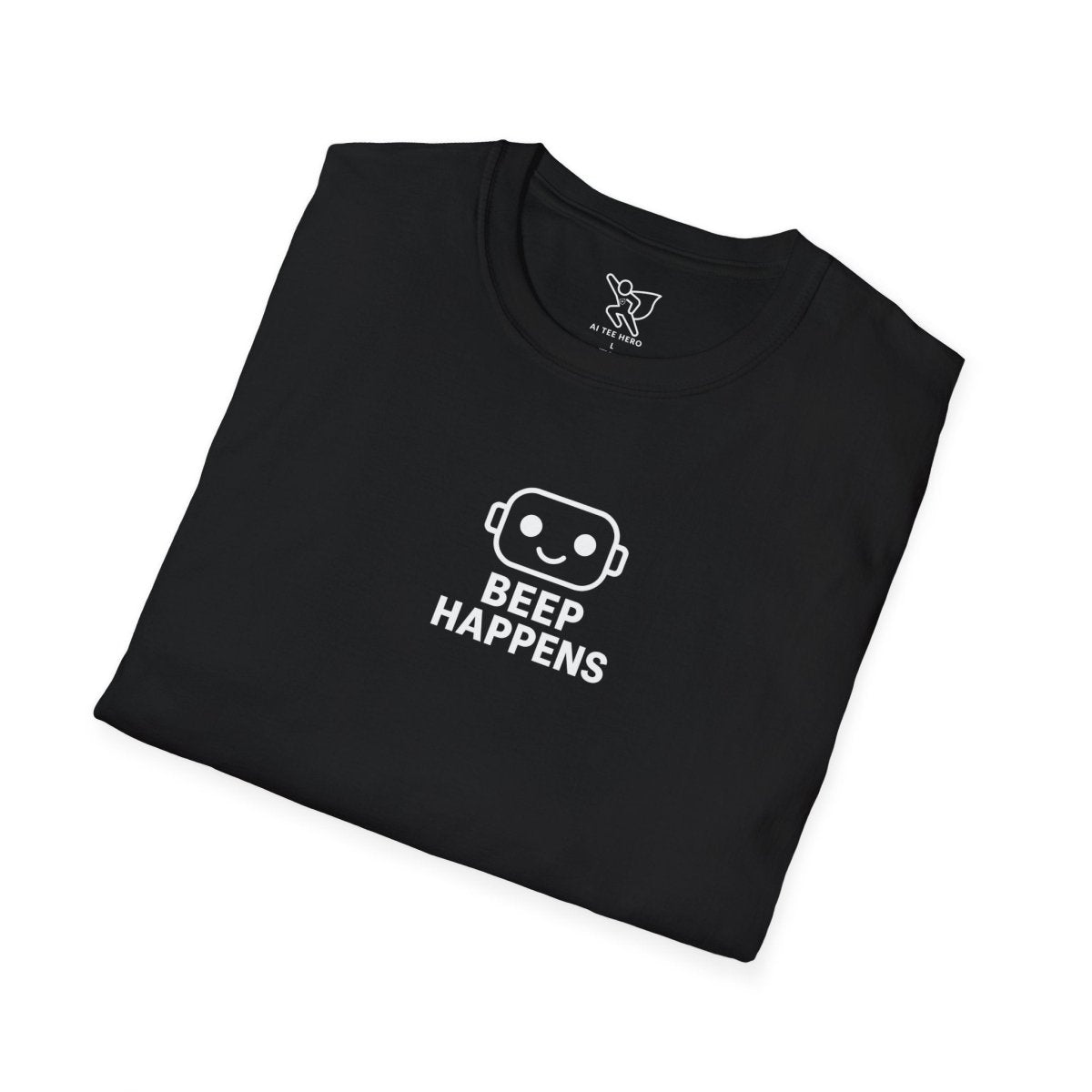 "Beep Happens" CW1 - White Unisex Softstyle T-Shirt, Comfy Casual Tee, Everyday Wear, Gift for Him/Her, Birthday Shirt, Relaxed Fit Top - AI Tee Hero