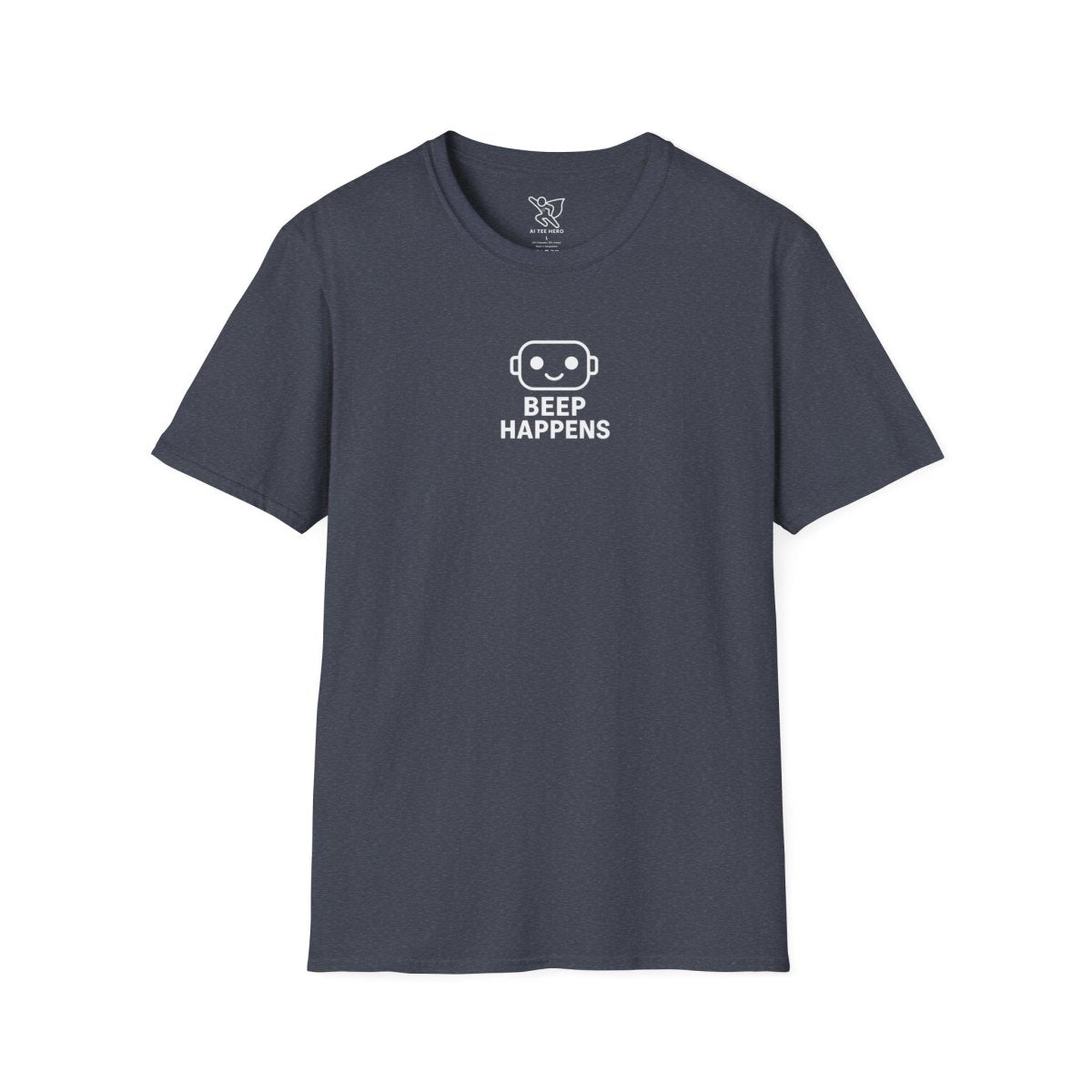 "Beep Happens" CW1 - White Unisex Softstyle T-Shirt, Comfy Casual Tee, Everyday Wear, Gift for Him/Her, Birthday Shirt, Relaxed Fit Top - AI Tee Hero