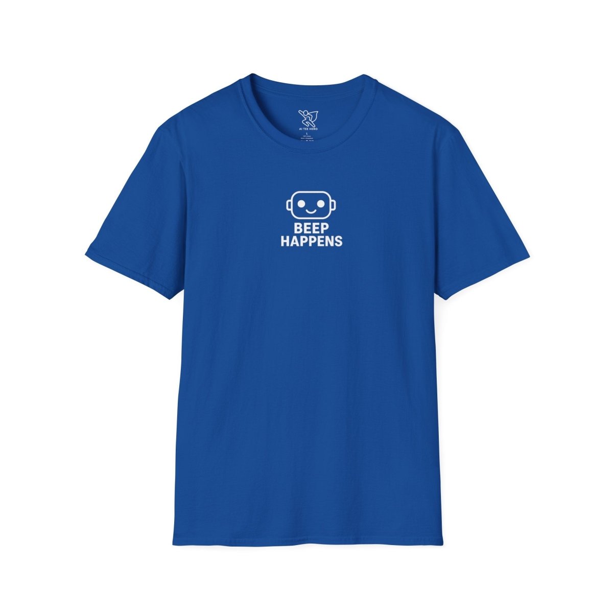 "Beep Happens" CW1 - White Unisex Softstyle T-Shirt, Comfy Casual Tee, Everyday Wear, Gift for Him/Her, Birthday Shirt, Relaxed Fit Top - AI Tee Hero