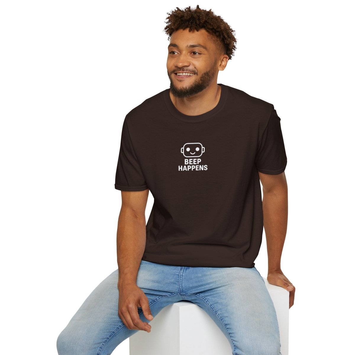 "Beep Happens" CW1 - White Unisex Softstyle T-Shirt, Comfy Casual Tee, Everyday Wear, Gift for Him/Her, Birthday Shirt, Relaxed Fit Top - AI Tee Hero