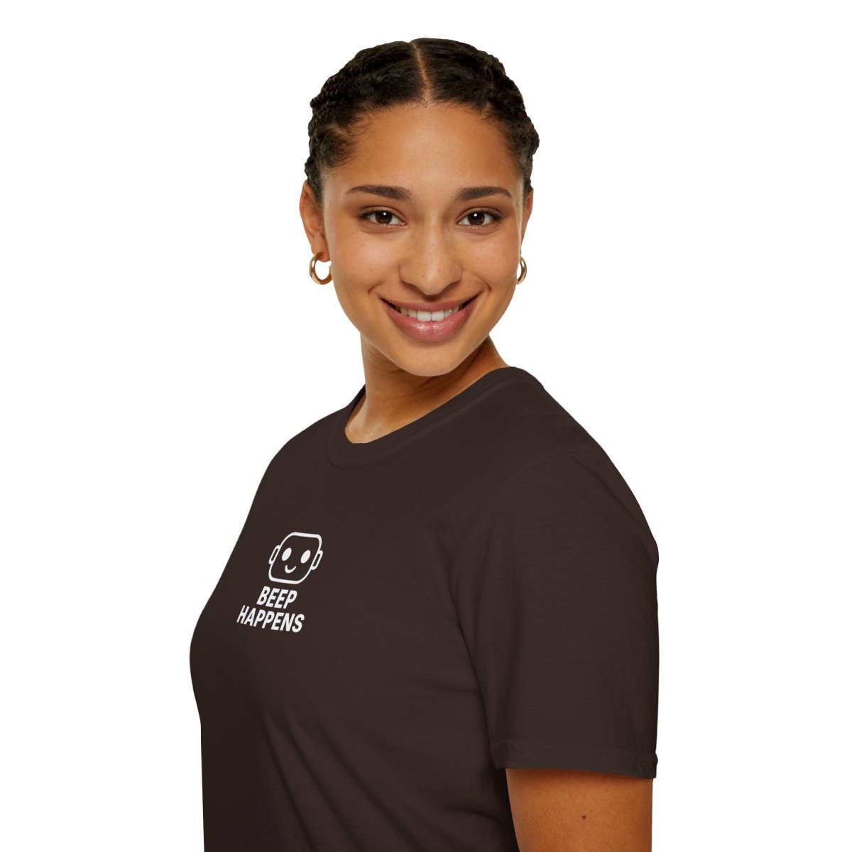 "Beep Happens" CW1 - White Unisex Softstyle T-Shirt, Comfy Casual Tee, Everyday Wear, Gift for Him/Her, Birthday Shirt, Relaxed Fit Top - AI Tee Hero