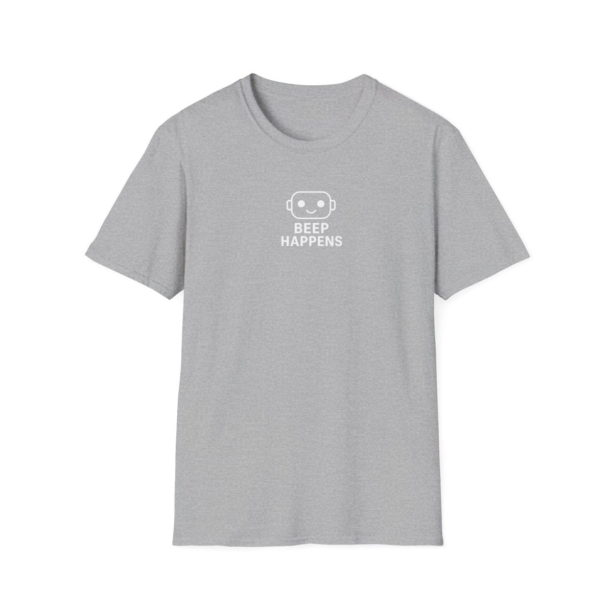 "Beep Happens" CW1 - White Unisex Softstyle T-Shirt, Comfy Casual Tee, Everyday Wear, Gift for Him/Her, Birthday Shirt, Relaxed Fit Top - AI Tee Hero