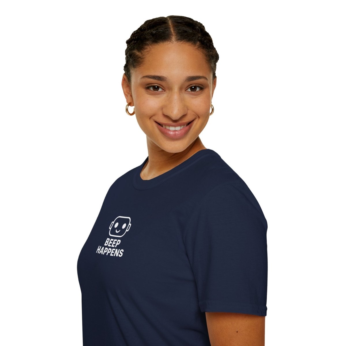 "Beep Happens" CW1 - White Unisex Softstyle T-Shirt, Comfy Casual Tee, Everyday Wear, Gift for Him/Her, Birthday Shirt, Relaxed Fit Top - AI Tee Hero