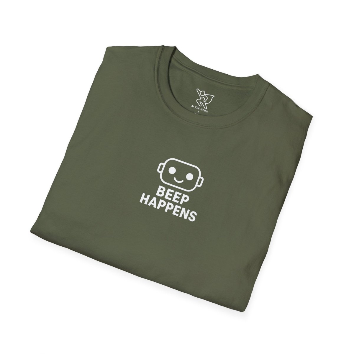 "Beep Happens" CW1 - White Unisex Softstyle T-Shirt, Comfy Casual Tee, Everyday Wear, Gift for Him/Her, Birthday Shirt, Relaxed Fit Top - AI Tee Hero