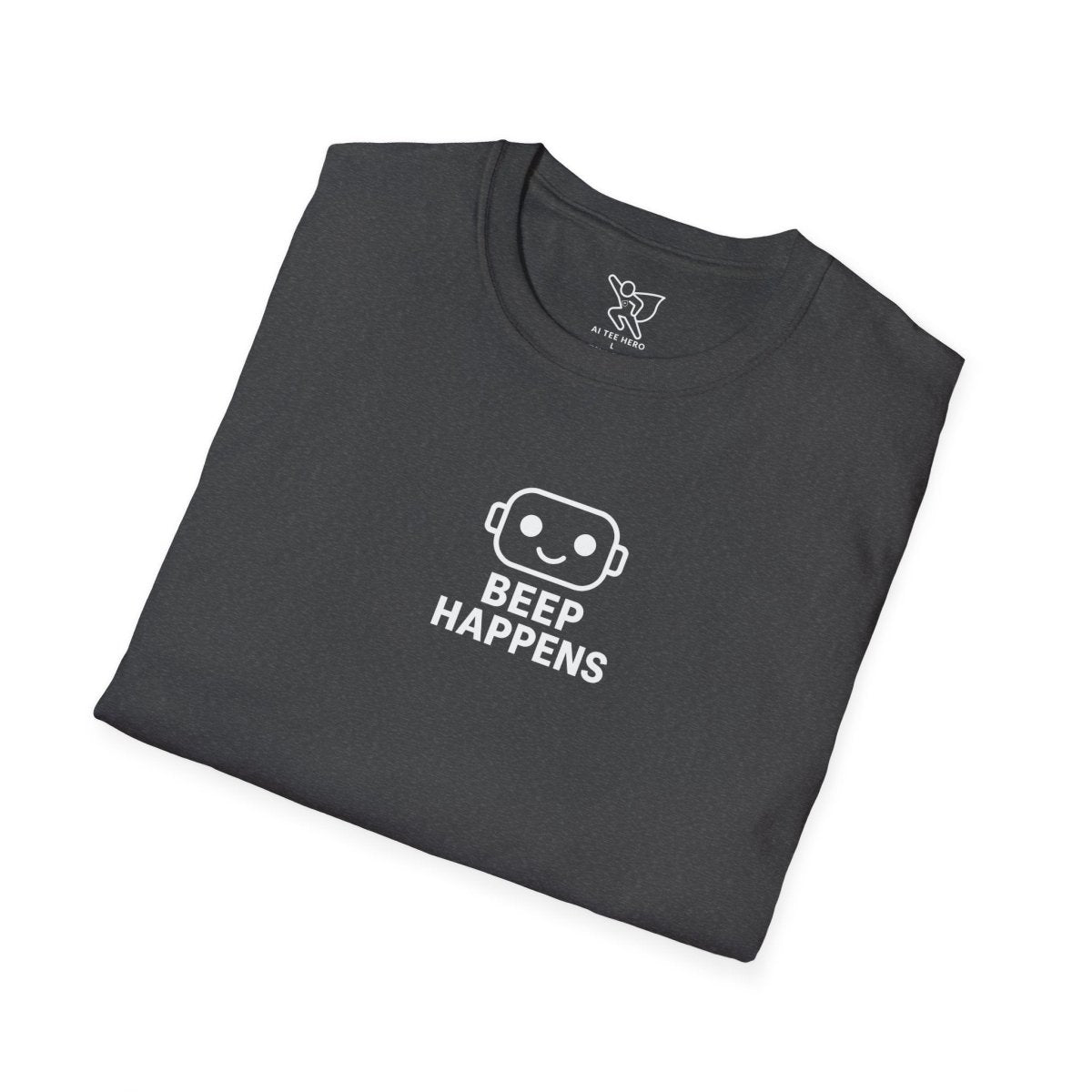 "Beep Happens" CW1 - White Unisex Softstyle T-Shirt, Comfy Casual Tee, Everyday Wear, Gift for Him/Her, Birthday Shirt, Relaxed Fit Top - AI Tee Hero