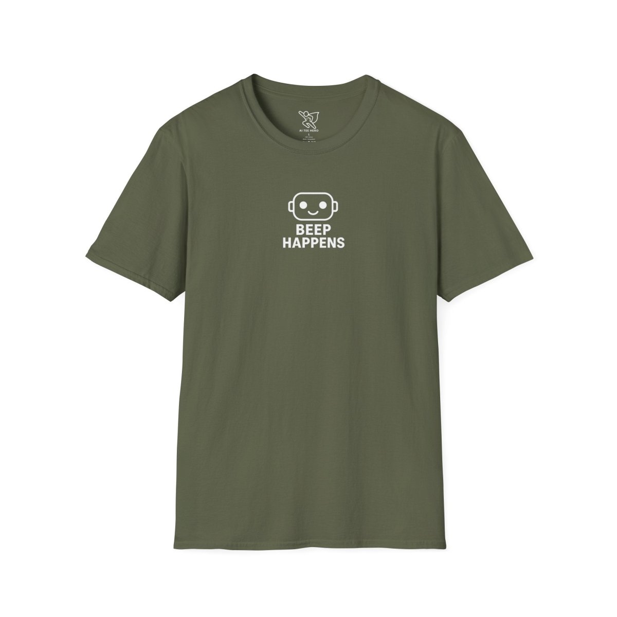"Beep Happens" CW1 - White Unisex Softstyle T-Shirt, Comfy Casual Tee, Everyday Wear, Gift for Him/Her, Birthday Shirt, Relaxed Fit Top - AI Tee Hero