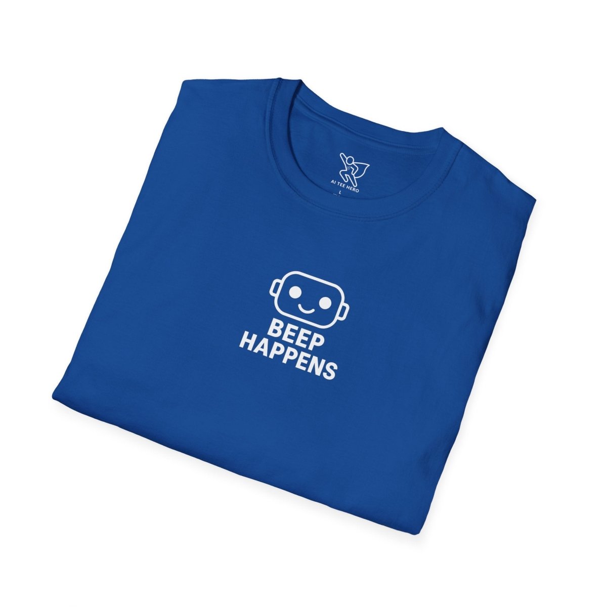 "Beep Happens" CW1 - White Unisex Softstyle T-Shirt, Comfy Casual Tee, Everyday Wear, Gift for Him/Her, Birthday Shirt, Relaxed Fit Top - AI Tee Hero