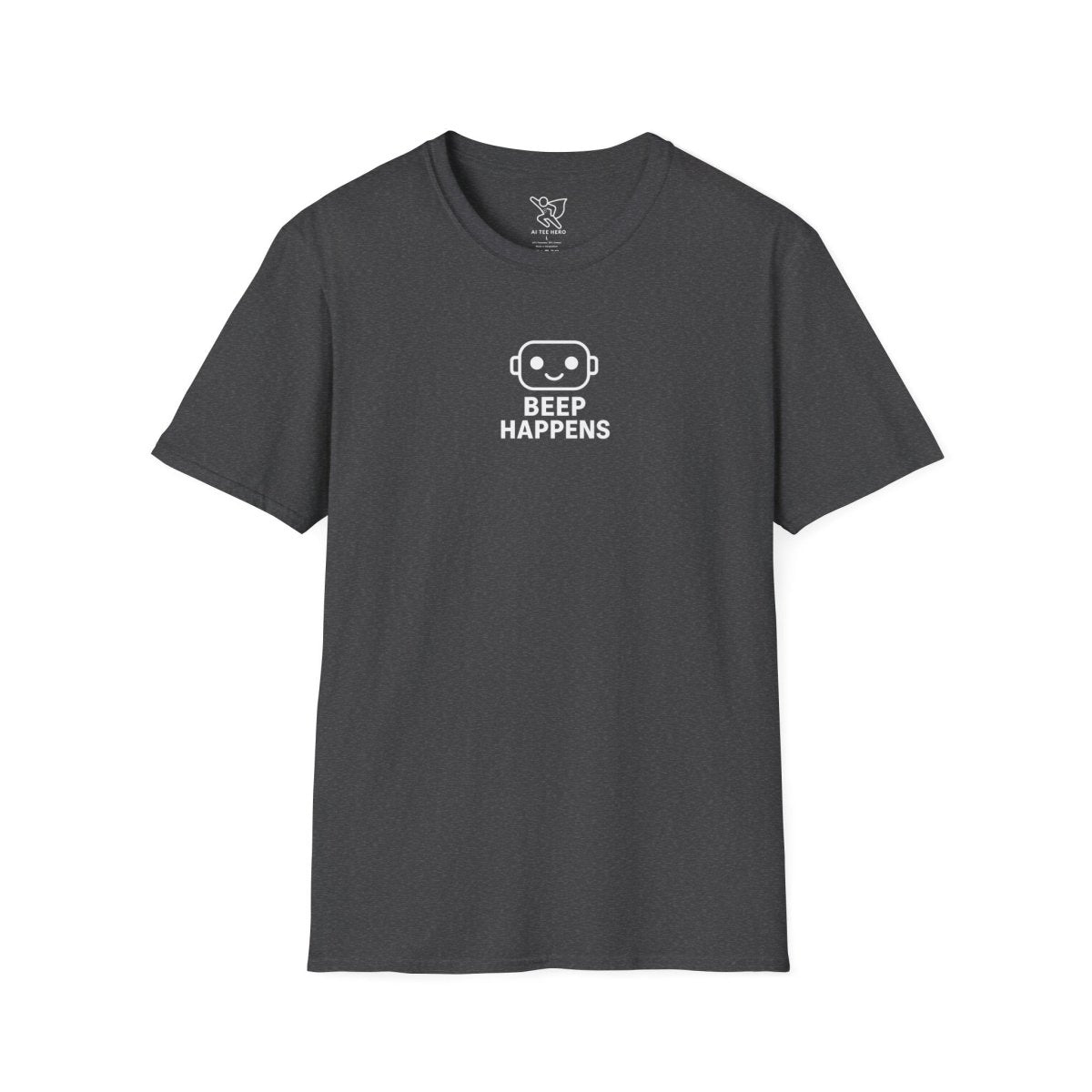 "Beep Happens" CW1 - White Unisex Softstyle T-Shirt, Comfy Casual Tee, Everyday Wear, Gift for Him/Her, Birthday Shirt, Relaxed Fit Top - AI Tee Hero