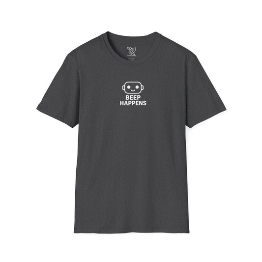 "Beep Happens" CW1 - White Unisex Softstyle T-Shirt, Comfy Casual Tee, Everyday Wear, Gift for Him/Her, Birthday Shirt, Relaxed Fit Top - AI Tee Hero