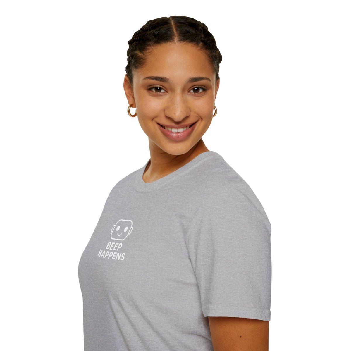 "Beep Happens" CW1 - White Unisex Softstyle T-Shirt, Comfy Casual Tee, Everyday Wear, Gift for Him/Her, Birthday Shirt, Relaxed Fit Top - AI Tee Hero