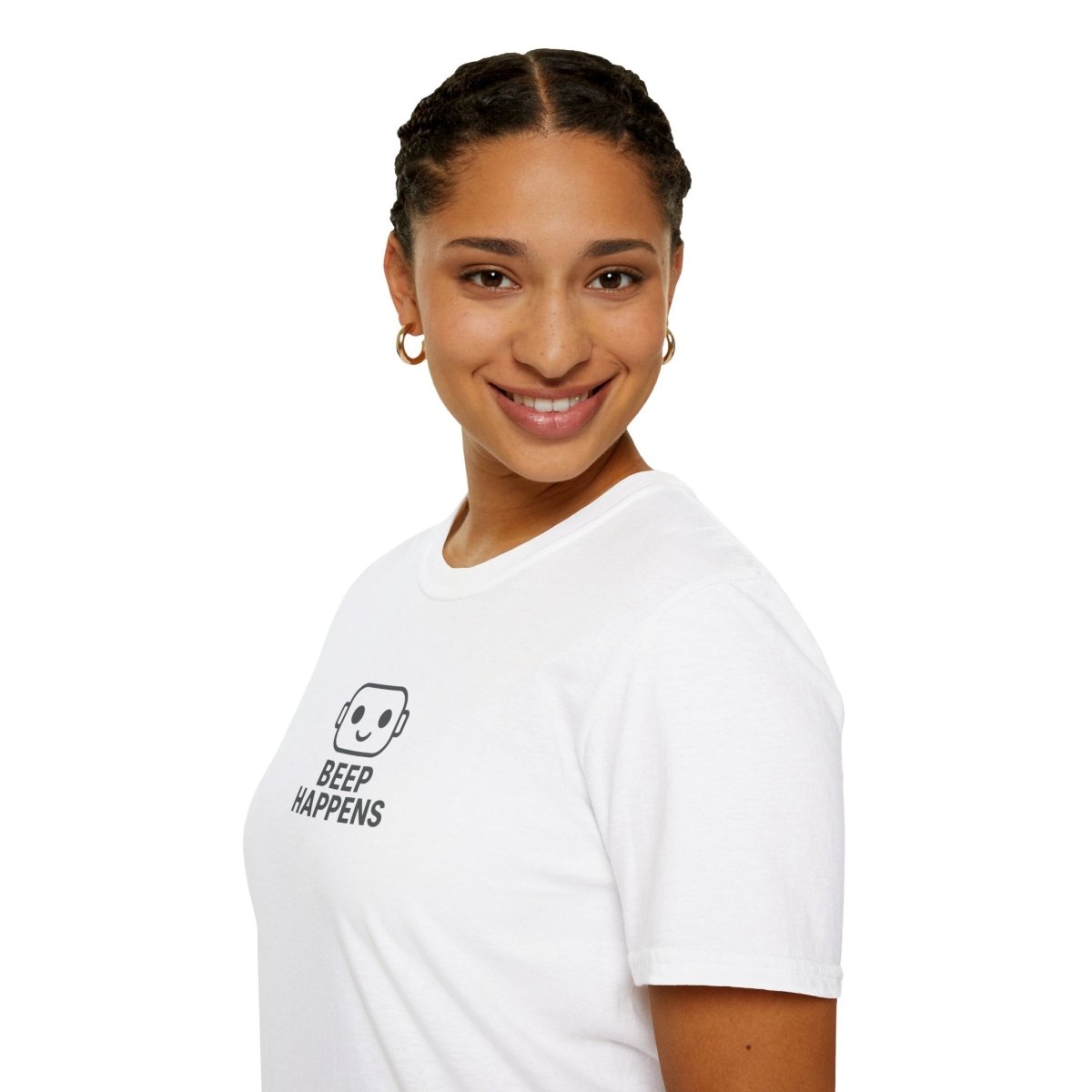 "Beep Happens" CW2 - Gray Unisex Softstyle T-Shirt, Comfy Casual Tee, Everyday Wear, Gift for Him/Her, Birthday Shirt, Relaxed Fit Top - AI Tee Hero