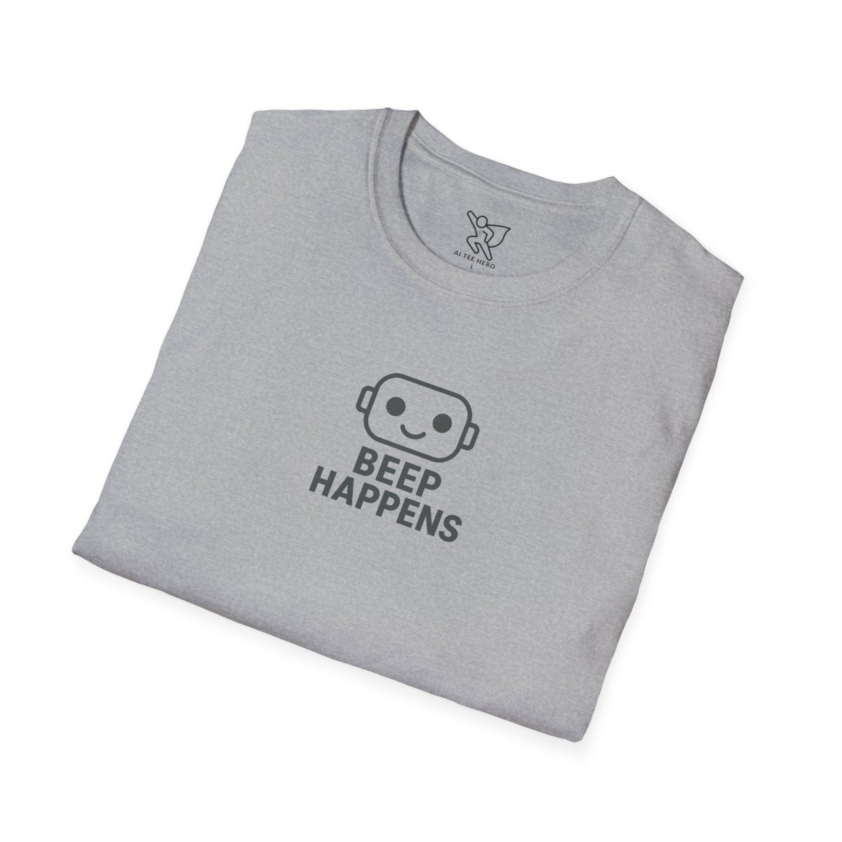 "Beep Happens" CW2 - Gray Unisex Softstyle T-Shirt, Comfy Casual Tee, Everyday Wear, Gift for Him/Her, Birthday Shirt, Relaxed Fit Top - AI Tee Hero