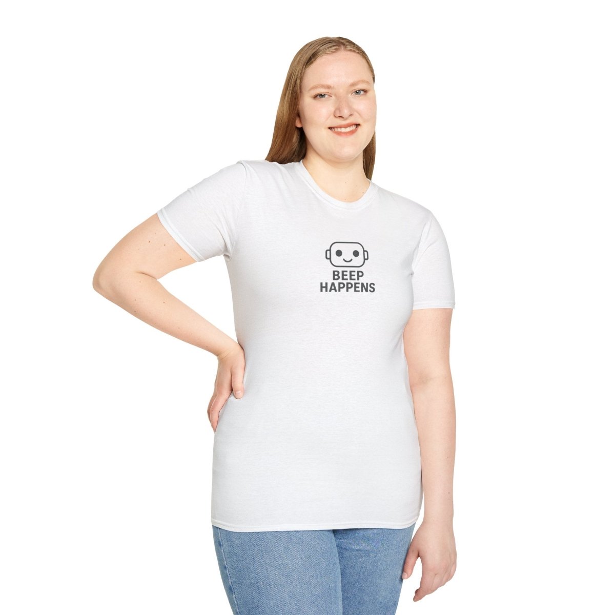 "Beep Happens" CW2 - Gray Unisex Softstyle T-Shirt, Comfy Casual Tee, Everyday Wear, Gift for Him/Her, Birthday Shirt, Relaxed Fit Top - AI Tee Hero