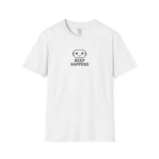 "Beep Happens" CW2 - Gray Unisex Softstyle T-Shirt, Comfy Casual Tee, Everyday Wear, Gift for Him/Her, Birthday Shirt, Relaxed Fit Top - AI Tee Hero