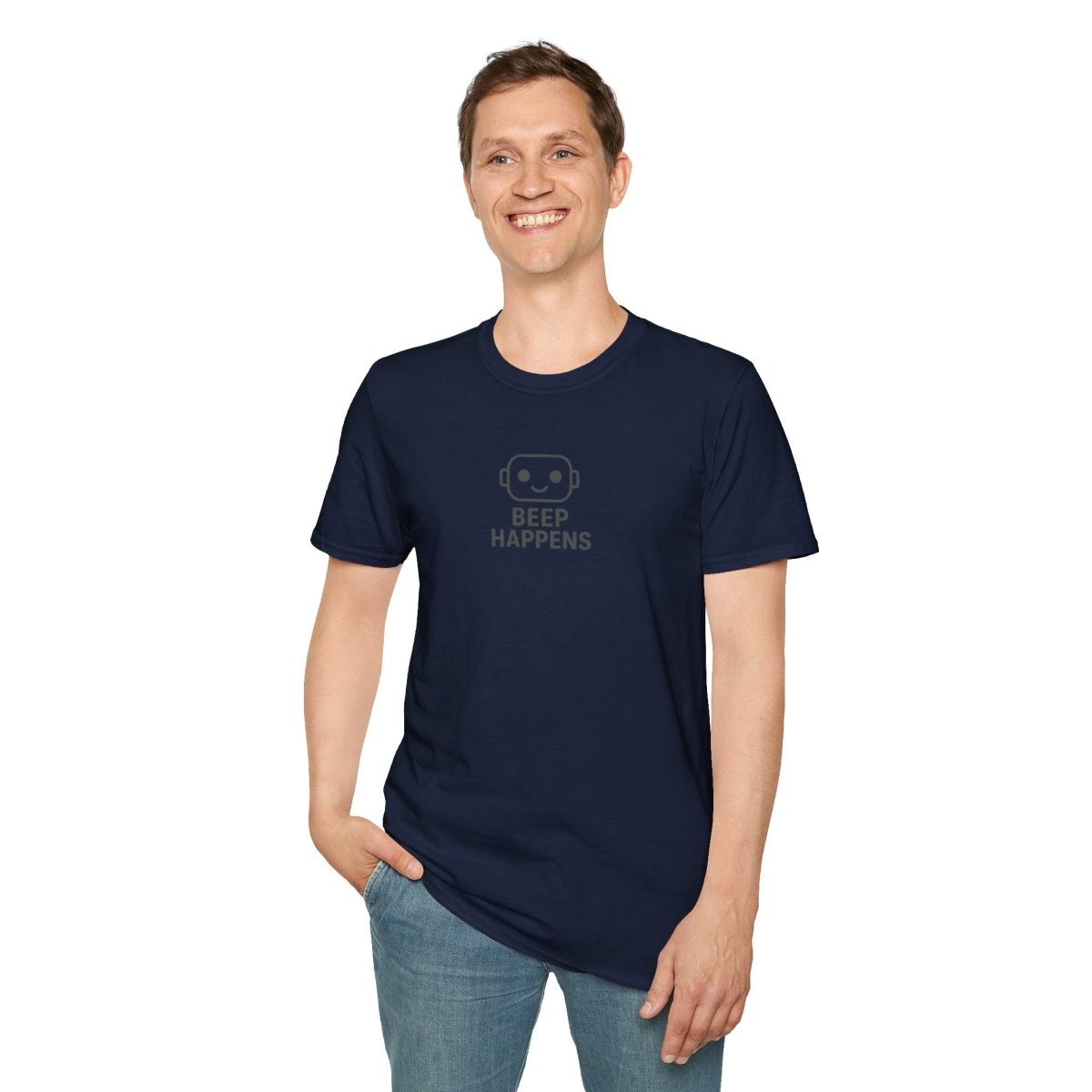 "Beep Happens" CW2 - Gray Unisex Softstyle T-Shirt, Comfy Casual Tee, Everyday Wear, Gift for Him/Her, Birthday Shirt, Relaxed Fit Top - AI Tee Hero