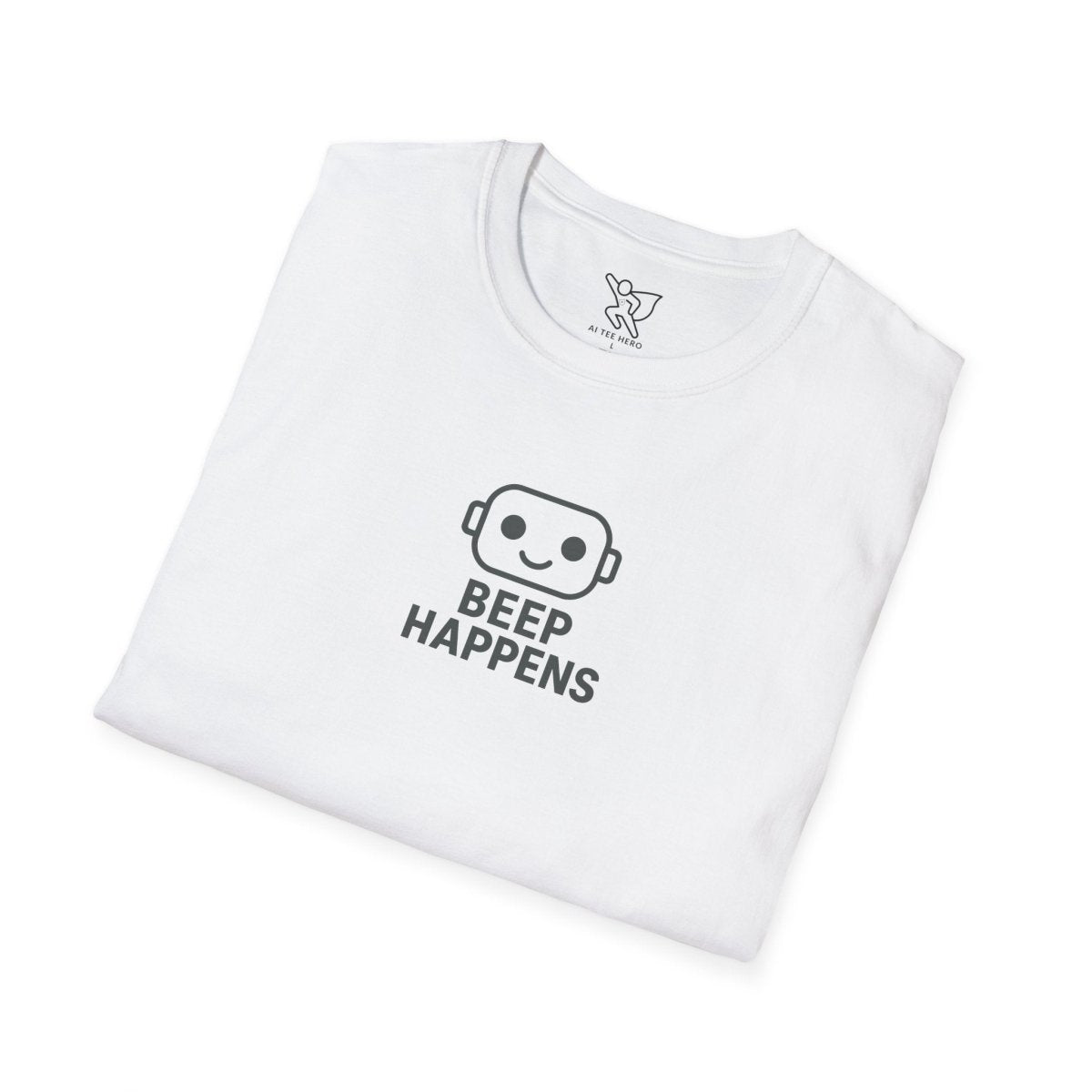 "Beep Happens" CW2 - Gray Unisex Softstyle T-Shirt, Comfy Casual Tee, Everyday Wear, Gift for Him/Her, Birthday Shirt, Relaxed Fit Top - AI Tee Hero