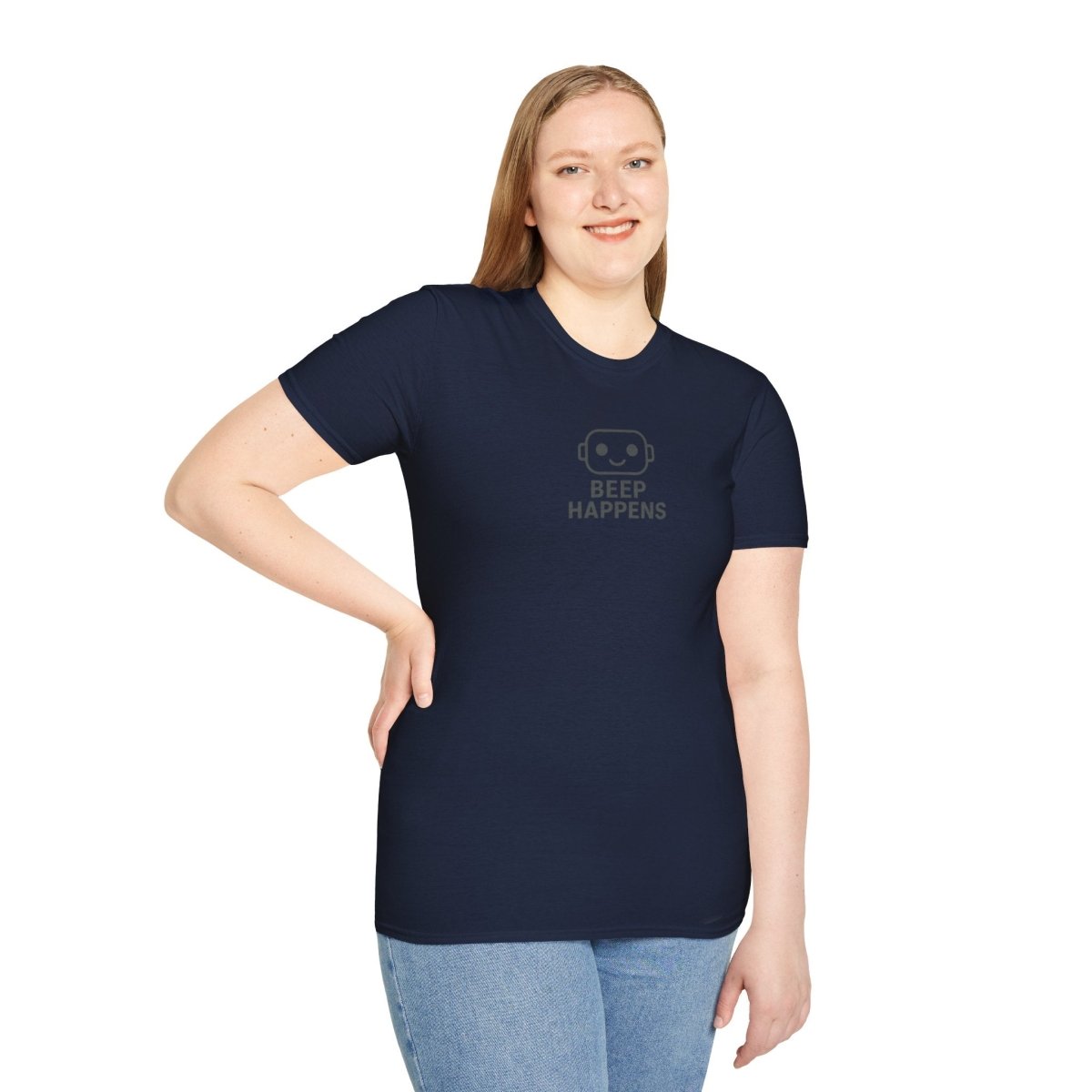"Beep Happens" CW2 - Gray Unisex Softstyle T-Shirt, Comfy Casual Tee, Everyday Wear, Gift for Him/Her, Birthday Shirt, Relaxed Fit Top - AI Tee Hero