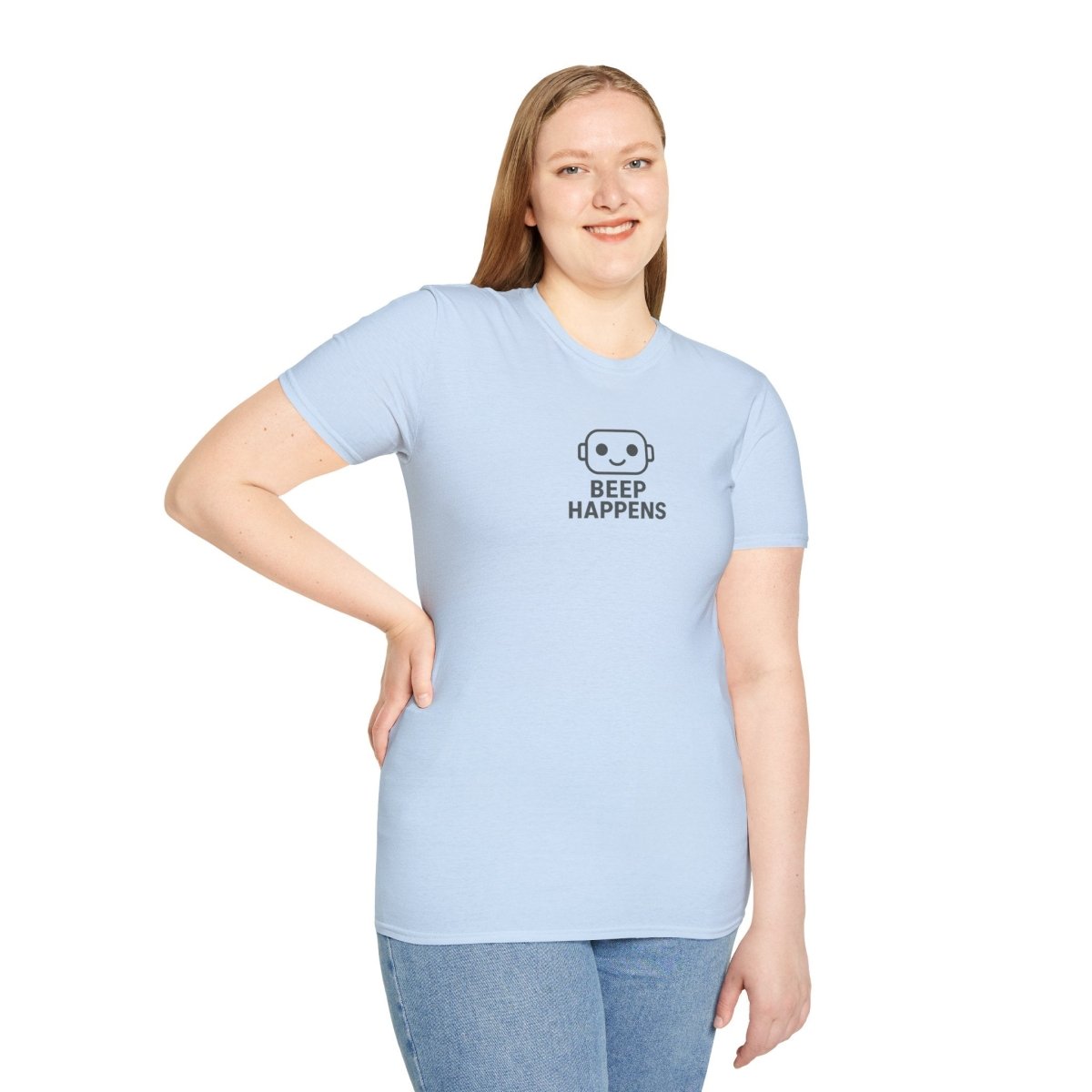 "Beep Happens" CW2 - Gray Unisex Softstyle T-Shirt, Comfy Casual Tee, Everyday Wear, Gift for Him/Her, Birthday Shirt, Relaxed Fit Top - AI Tee Hero