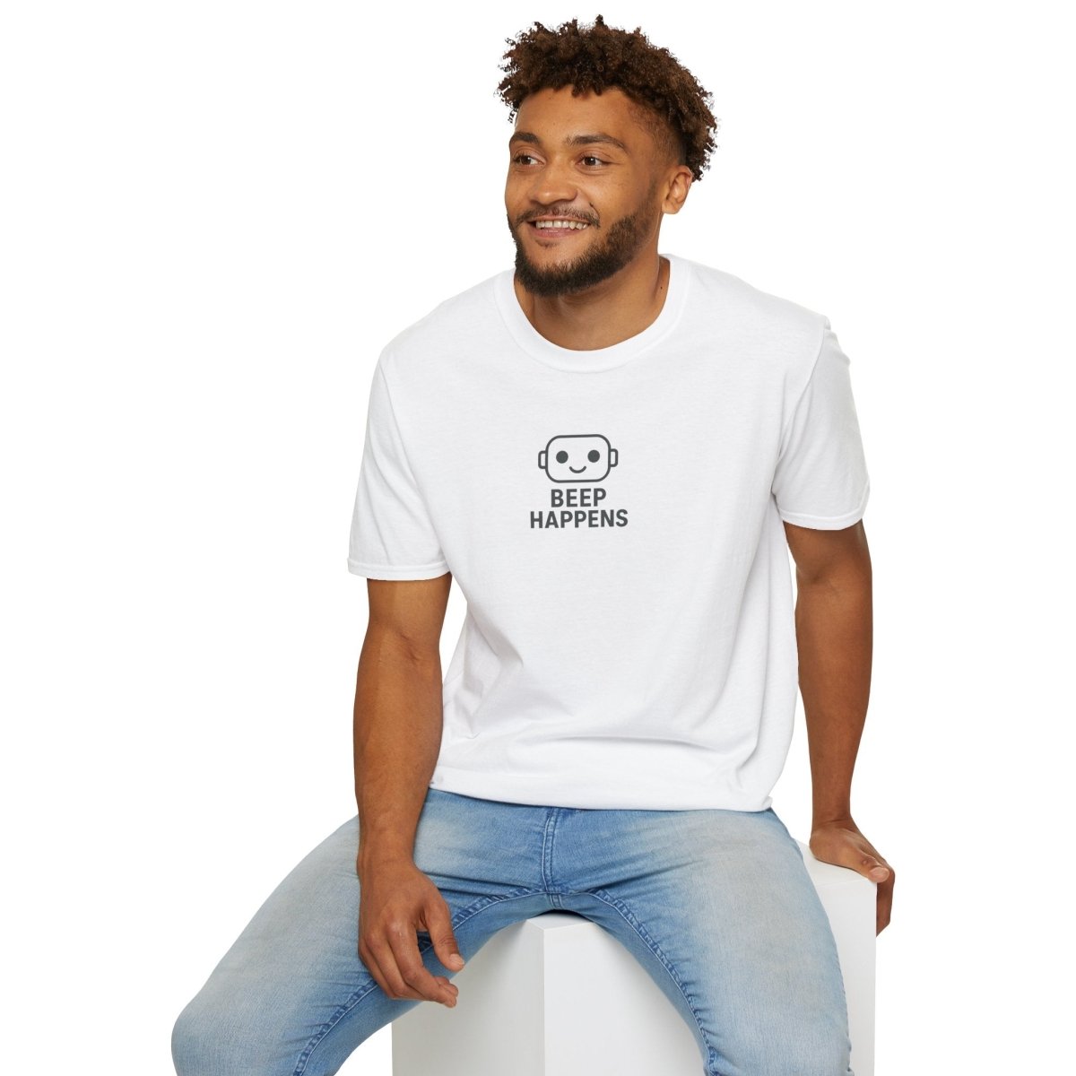 "Beep Happens" CW2 - Gray Unisex Softstyle T-Shirt, Comfy Casual Tee, Everyday Wear, Gift for Him/Her, Birthday Shirt, Relaxed Fit Top - AI Tee Hero
