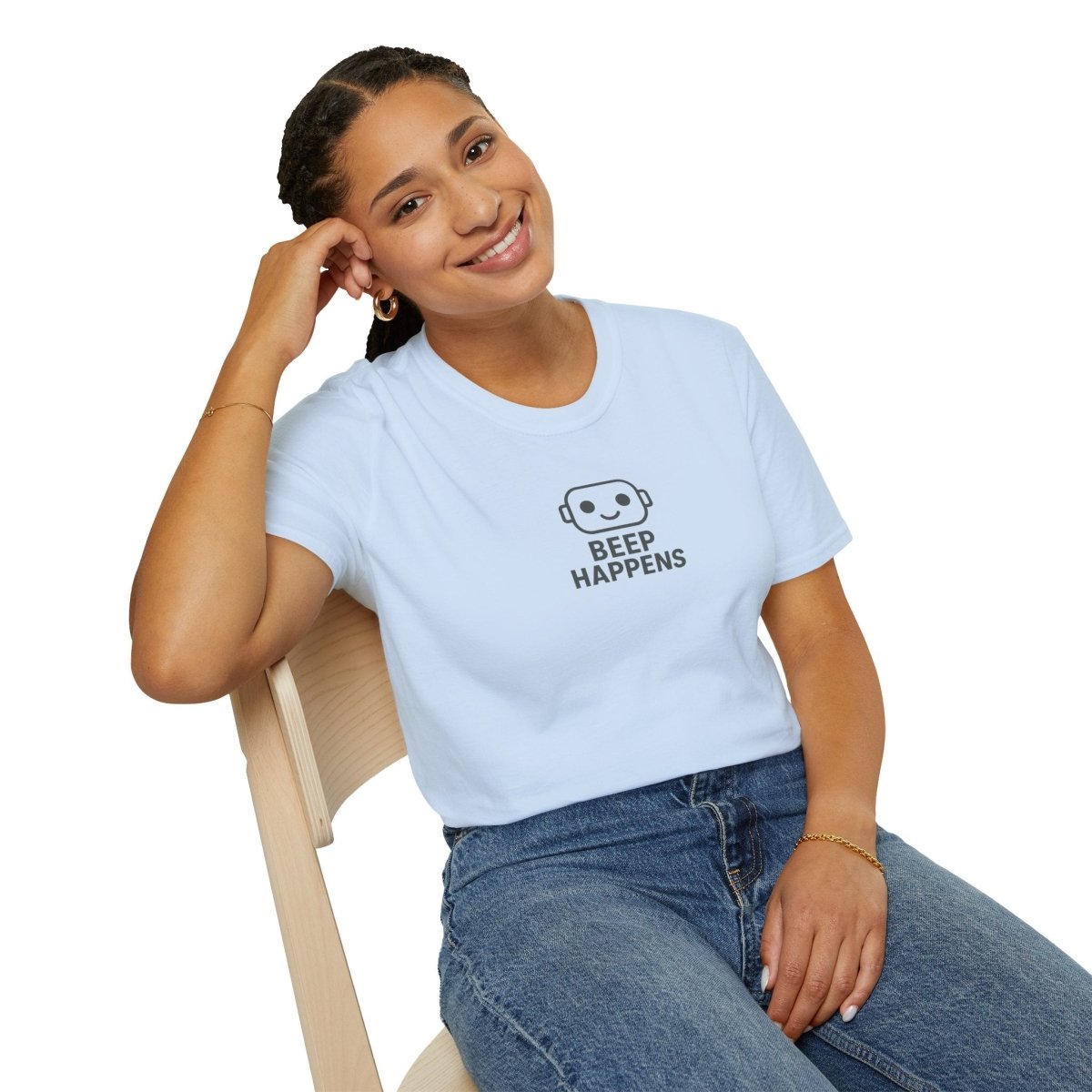 "Beep Happens" CW2 - Gray Unisex Softstyle T-Shirt, Comfy Casual Tee, Everyday Wear, Gift for Him/Her, Birthday Shirt, Relaxed Fit Top - AI Tee Hero