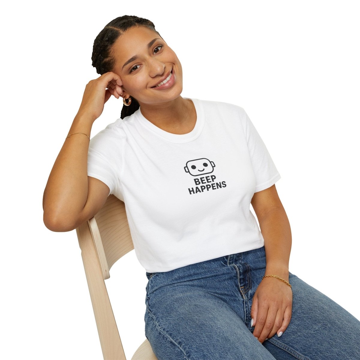 "Beep Happens" CW3 - Black Unisex Softstyle T-Shirt, Comfy Casual Tee, Everyday Wear, Gift for Him/Her, Birthday Shirt, Relaxed Fit Top - AI Tee Hero