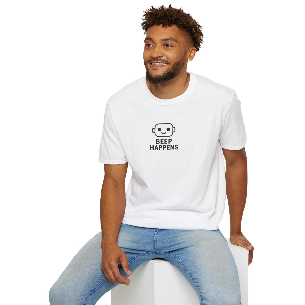 "Beep Happens" CW3 - Black Unisex Softstyle T-Shirt, Comfy Casual Tee, Everyday Wear, Gift for Him/Her, Birthday Shirt, Relaxed Fit Top - AI Tee Hero