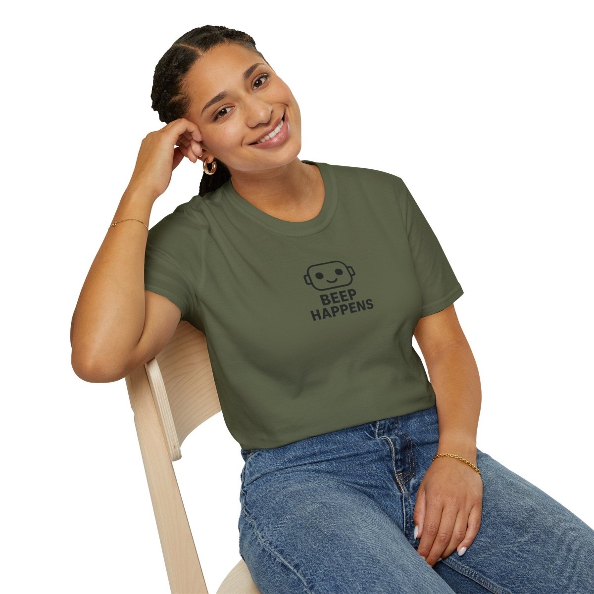 "Beep Happens" CW3 - Black Unisex Softstyle T-Shirt, Comfy Casual Tee, Everyday Wear, Gift for Him/Her, Birthday Shirt, Relaxed Fit Top - AI Tee Hero