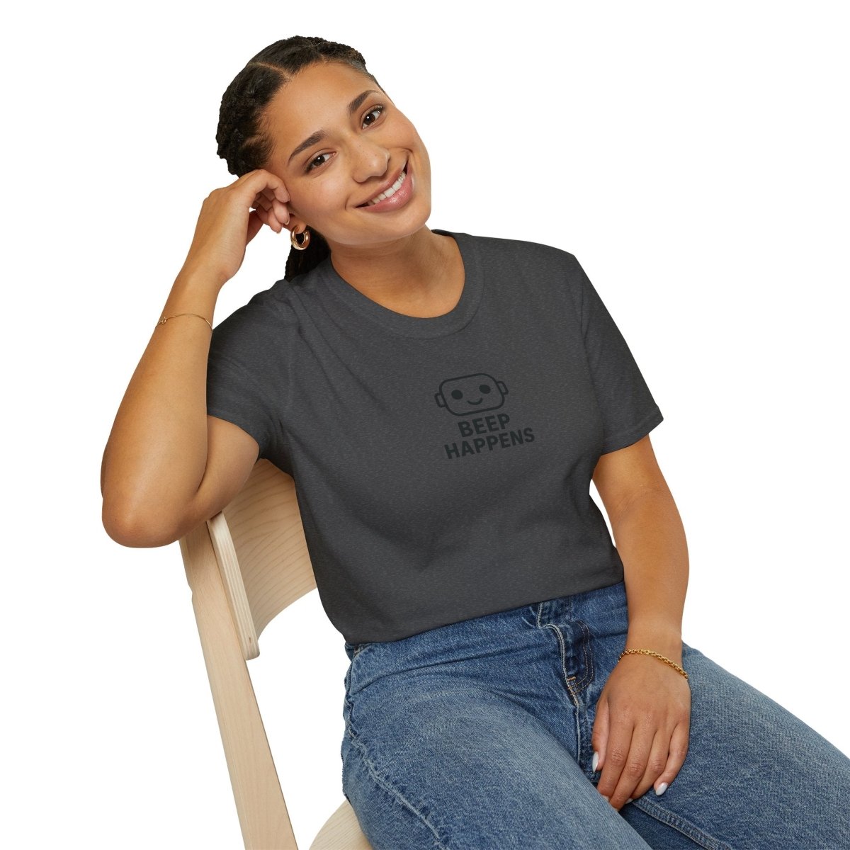 "Beep Happens" CW3 - Black Unisex Softstyle T-Shirt, Comfy Casual Tee, Everyday Wear, Gift for Him/Her, Birthday Shirt, Relaxed Fit Top - AI Tee Hero