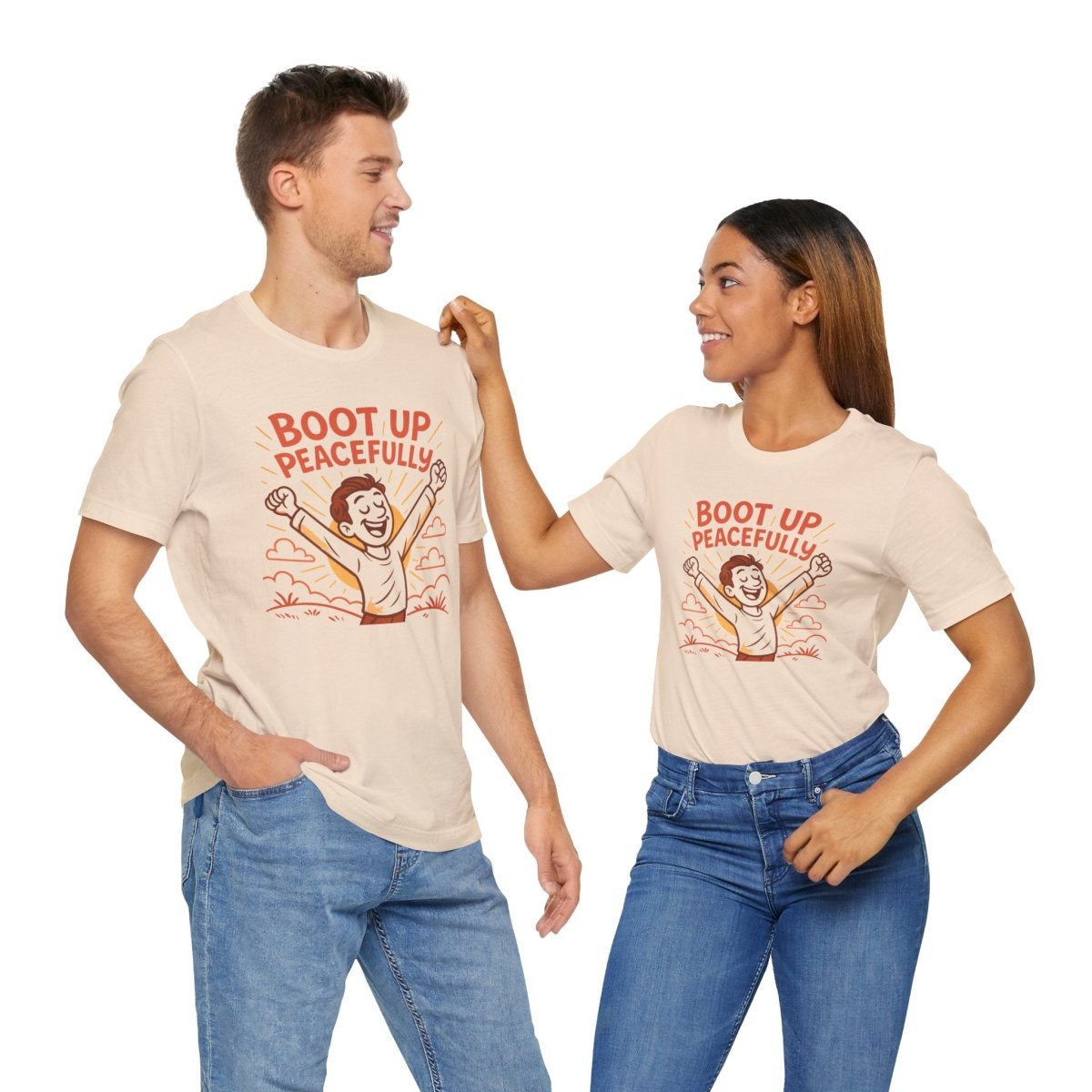 "Boot Up Peacefully" Comfortably Cool Shirt for Tech Lovers, Gift for Gamers, Chill Vibe Style, Relaxed Fit Top - MINDSet Collection - AI Tee Hero
