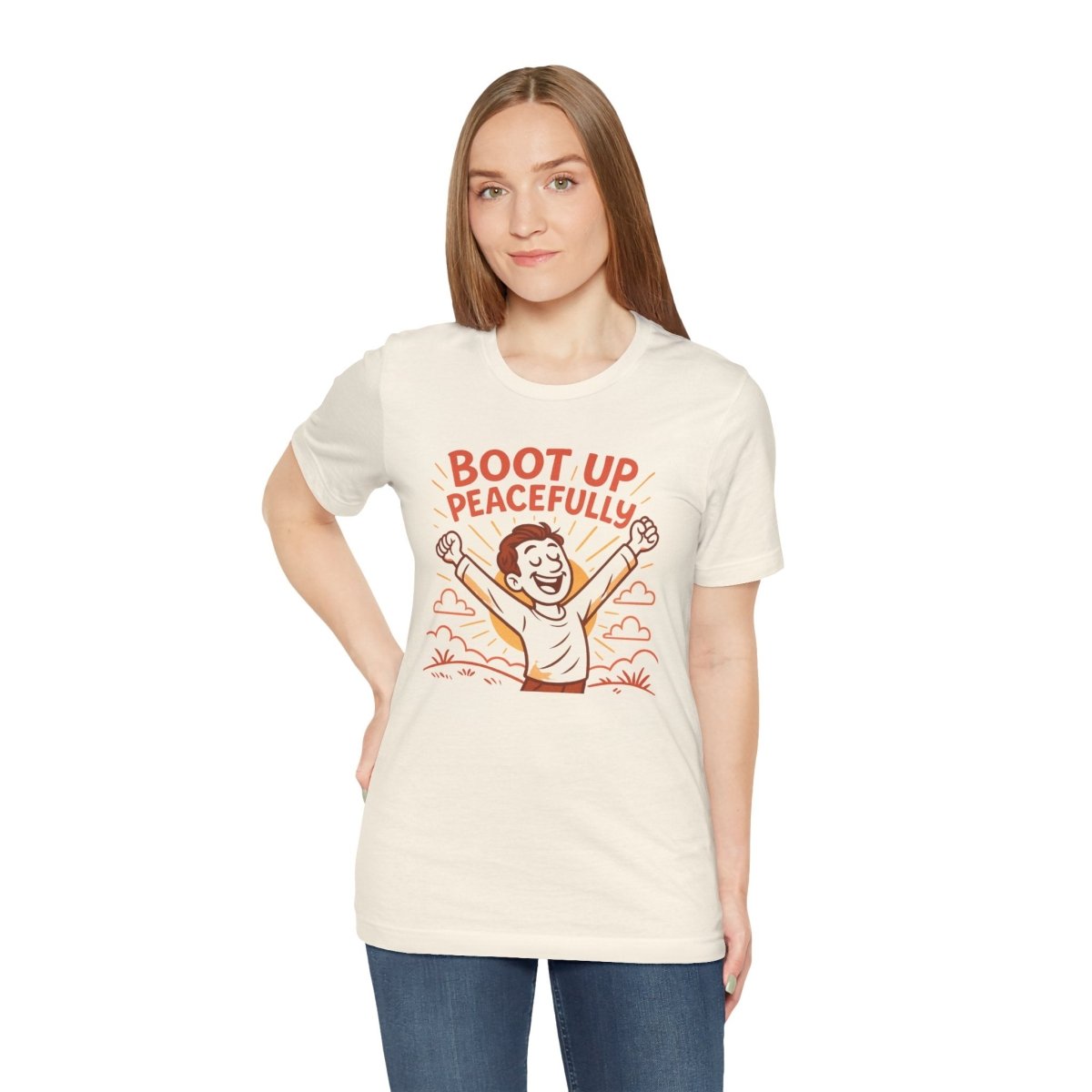 "Boot Up Peacefully" Comfortably Cool Shirt for Tech Lovers, Gift for Gamers, Chill Vibe Style, Relaxed Fit Top - MINDSet Collection - AI Tee Hero