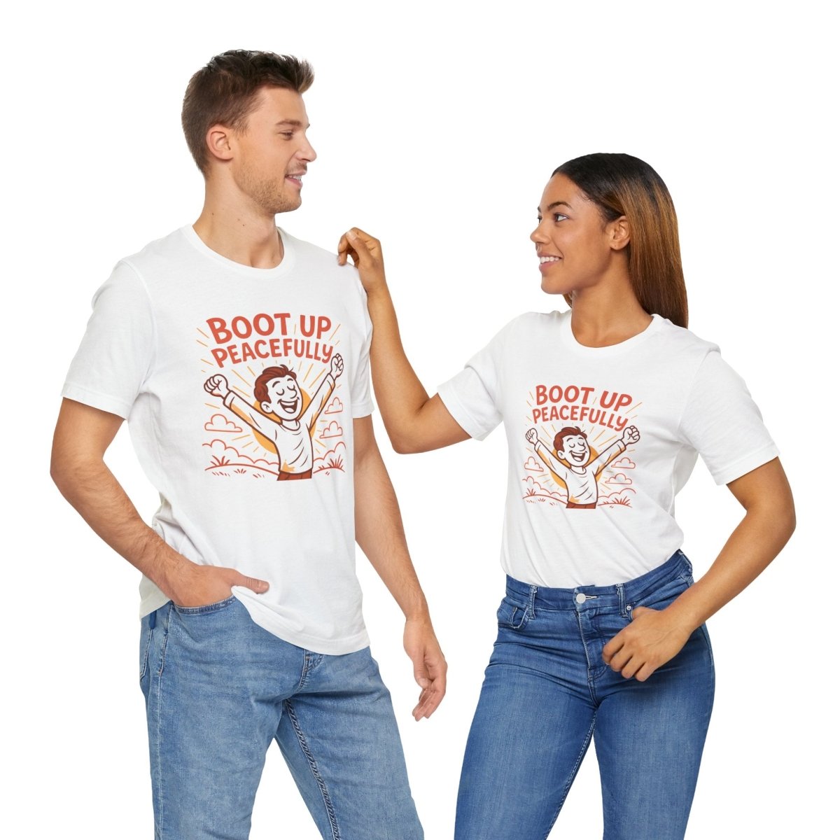 "Boot Up Peacefully" Comfortably Cool Shirt for Tech Lovers, Gift for Gamers, Chill Vibe Style, Relaxed Fit Top - MINDSet Collection - AI Tee Hero