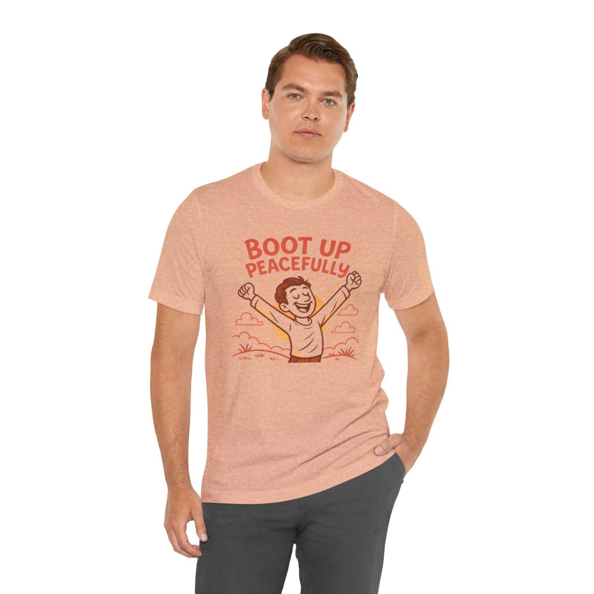 "Boot Up Peacefully" Comfortably Cool Shirt for Tech Lovers, Gift for Gamers, Chill Vibe Style, Relaxed Fit Top - MINDSet Collection - AI Tee Hero