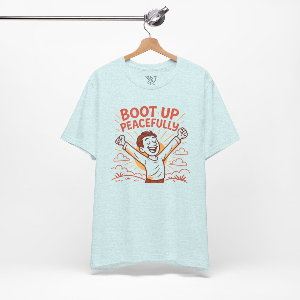 "Boot Up Peacefully" Comfortably Cool Shirt for Tech Lovers, Gift for Gamers, Chill Vibe Style, Relaxed Fit Top - MINDSet Collection - AI Tee Hero