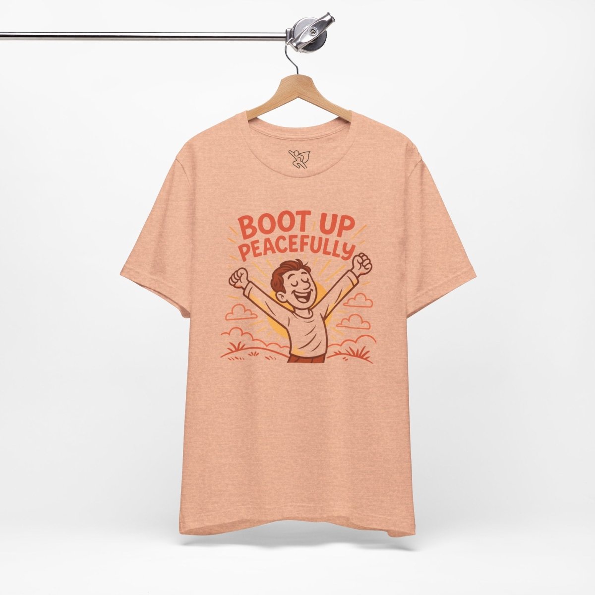 "Boot Up Peacefully" Comfortably Cool Shirt for Tech Lovers, Gift for Gamers, Chill Vibe Style, Relaxed Fit Top - MINDSet Collection - AI Tee Hero