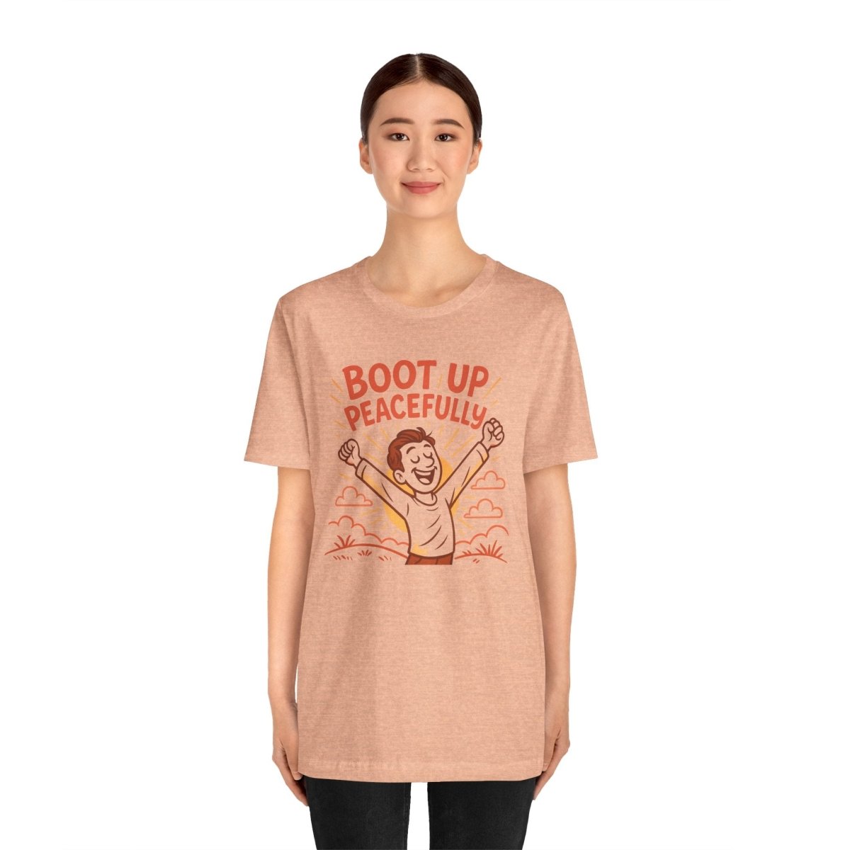 "Boot Up Peacefully" Comfortably Cool Shirt for Tech Lovers, Gift for Gamers, Chill Vibe Style, Relaxed Fit Top - MINDSet Collection - AI Tee Hero